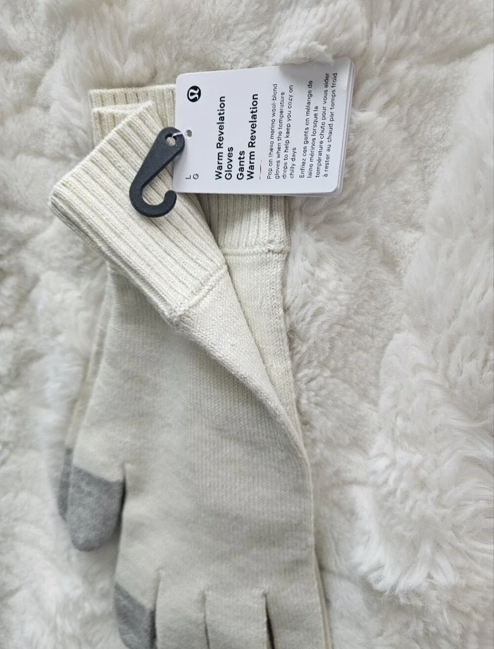 NWT Lululemon Warm Revelation Gloves Light Ivory Size L Wool Blend